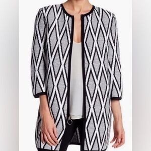 St. John Nisi Jacquard Black & White Front Zip Cardigan